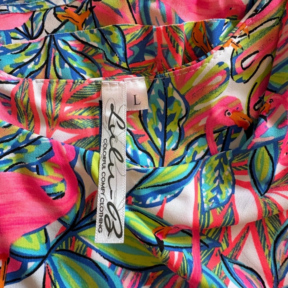 Lulu-B Cha Cha Ruffle Dress L Neon Pink Flamingo Tropical Beach Vacation - Picture 3 of 5